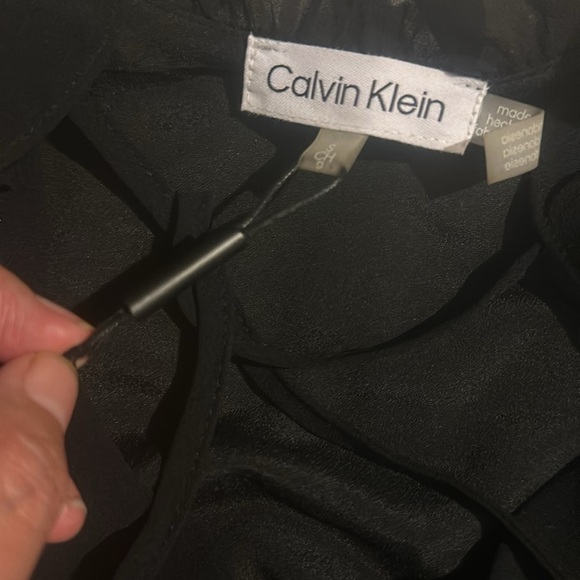 New Calvin Klein Womens Sheer Tie Neck Blouse, Black size small - Picture 13 of 13